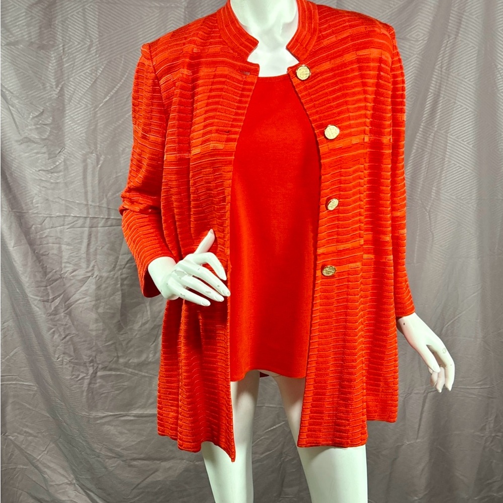 Misook Coral Knit Cardigan & Sleeveless Top Set Gold Buttons Size L